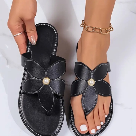 Passion of Essence Shoes - Passion Flower Design Slide Sandals, Casual Clip Toe Flat Summer Shoes